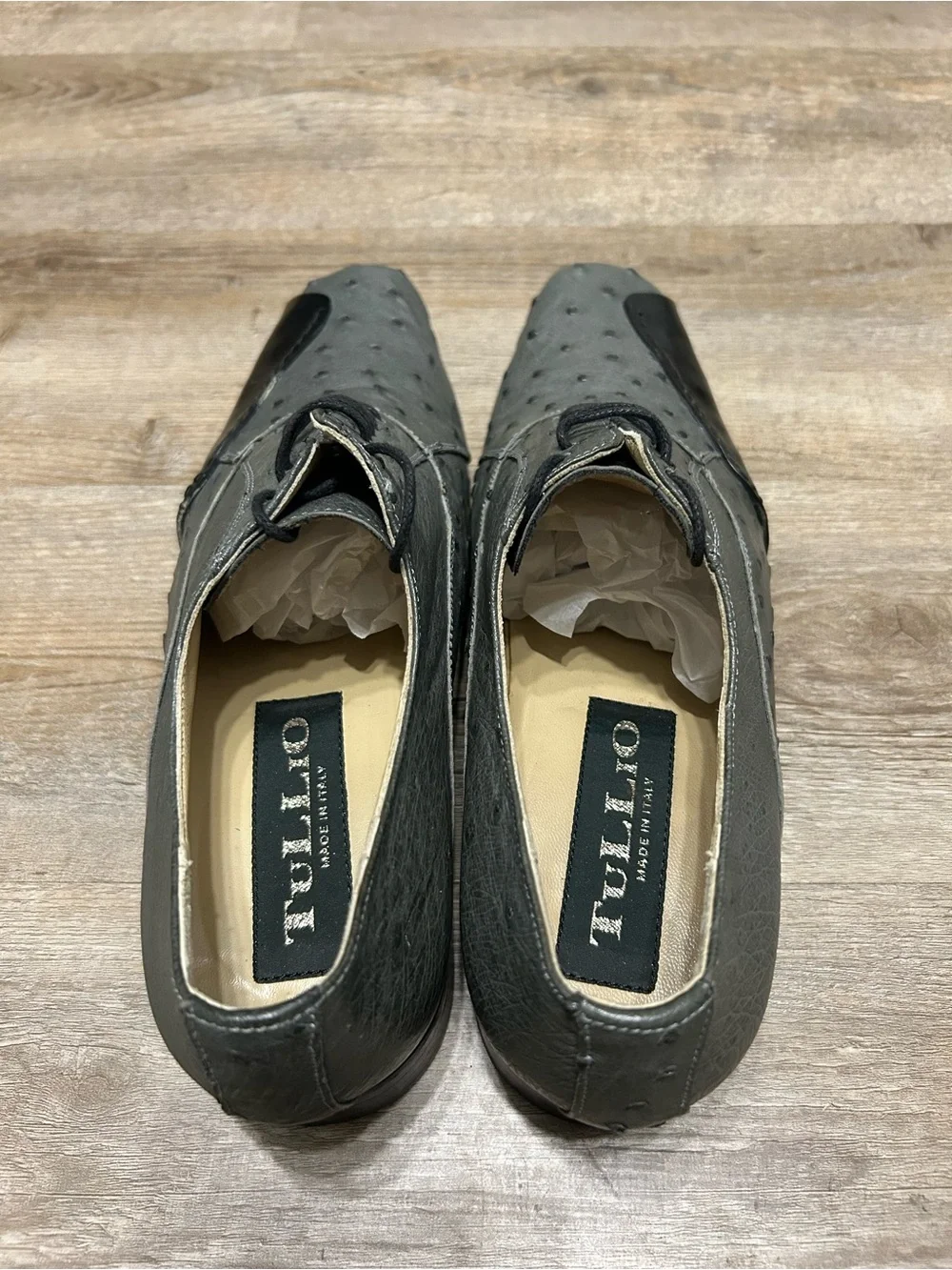 Tullio Men's Size 8 Grey Genuine Ostrich Lace-Up Derby Leather Shoes Italy